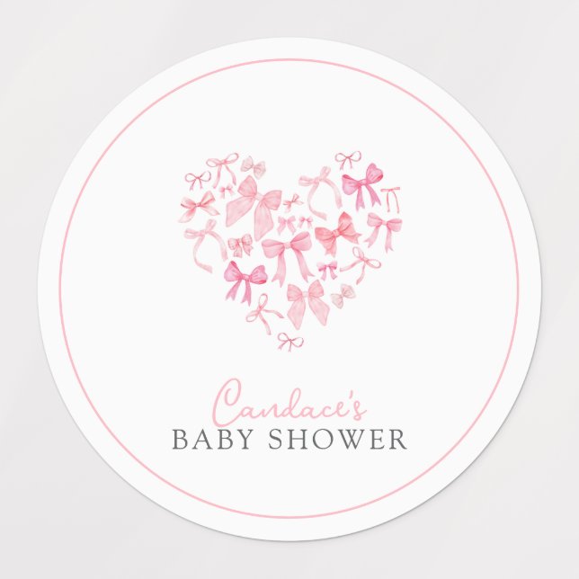 Pegatina de Baby Shower de Round Pink Heart Bow (Diseño 1)