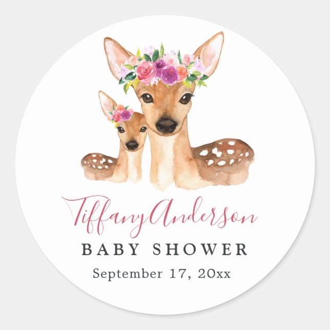 Pegatina De Baby Shower De Sweet Deer Mom Y Baby F (Anverso)