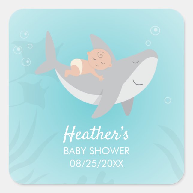 Pegatina de Baby Shower de Sweet Shark (Anverso)