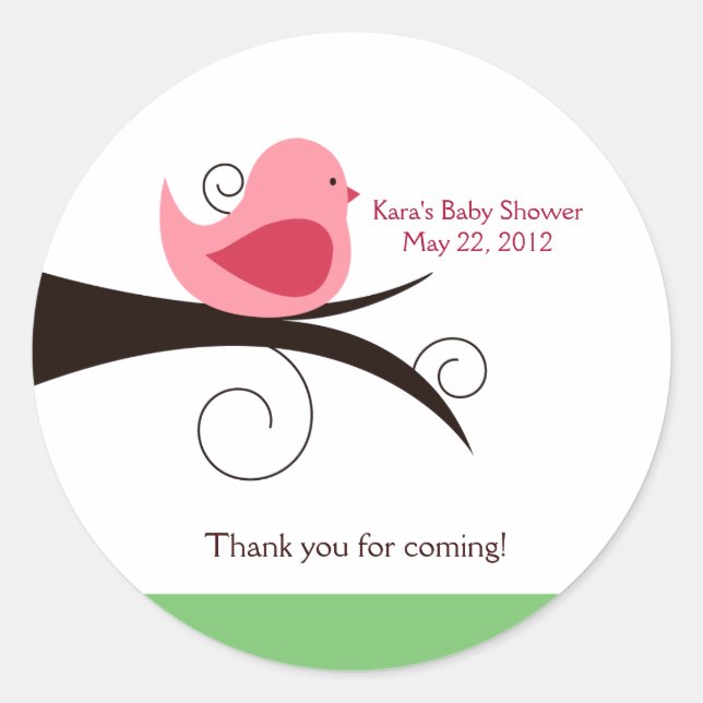 Pegatina de Baby Shower de Woodland Birdie (Rosa) (Anverso)