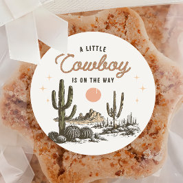Pegatina de Baby Shower Desert Western Cowboy