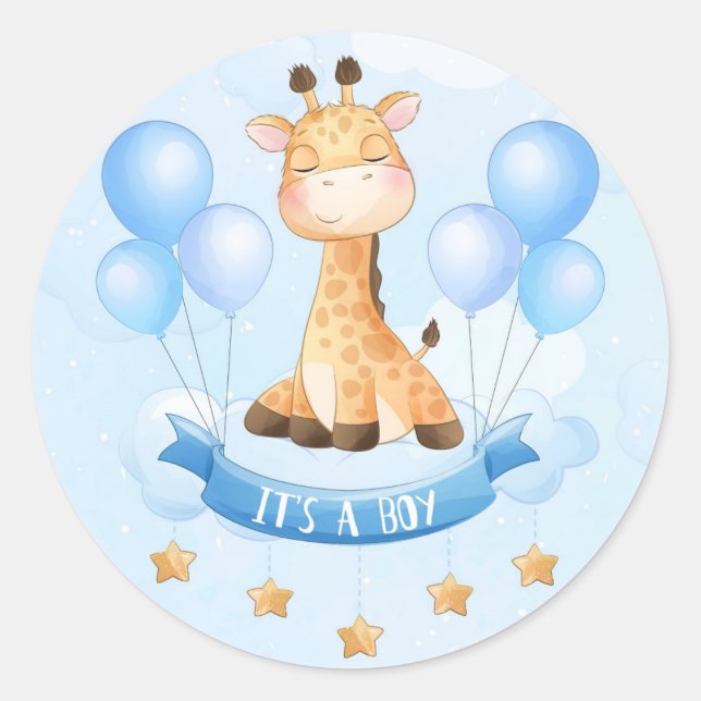 PEGATINA de Baby Shower : ES UN CHICO : GIRAFFE (Anverso)
