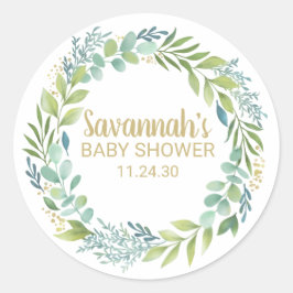 Pegatina de Baby Shower Eucalyptys Greenery