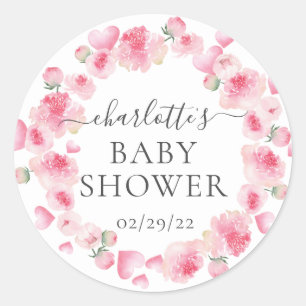Pegatina de Baby Shower Favor de Floral Rosa