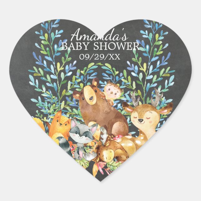 Pegatina de Baby Shower Favor de Woodland Chalkboa (Anverso)