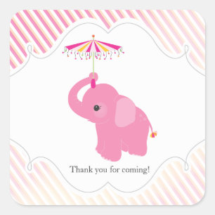 Pegatina de Baby Shower Favor del Elefante Rosa