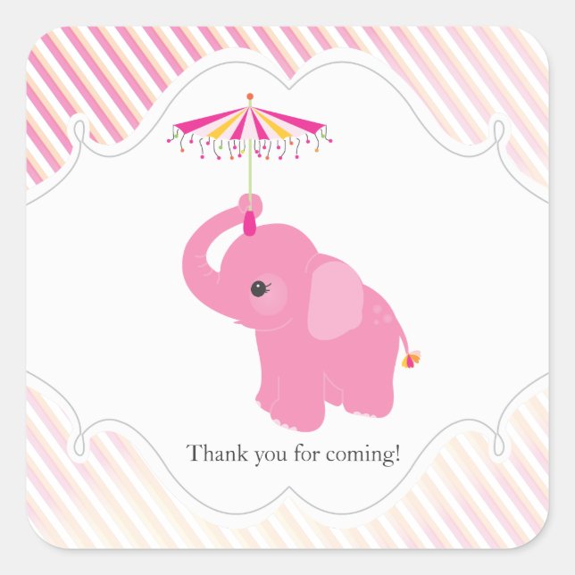 Pegatina de Baby Shower Favor del Elefante Rosa (Anverso)