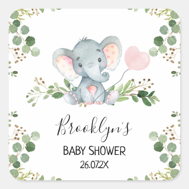 Pegatina de Baby Shower Favorito de Elefante de Gl (Anverso)