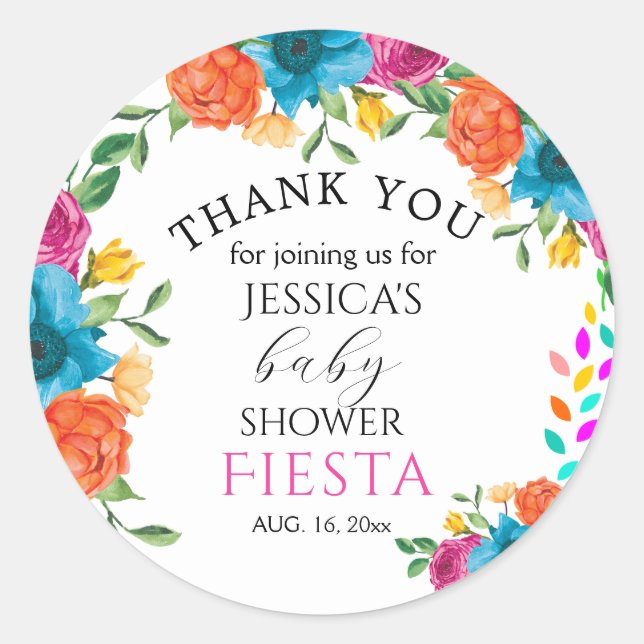 Pegatina de Baby Shower Fiesta Floral Party Favor (Anverso)