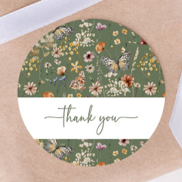 Pegatina de Baby Shower Green Boho Wildflower