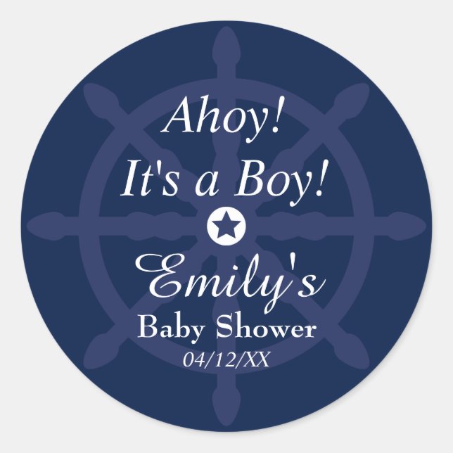 Pegatina de Baby Shower Nautical Azul (Anverso)