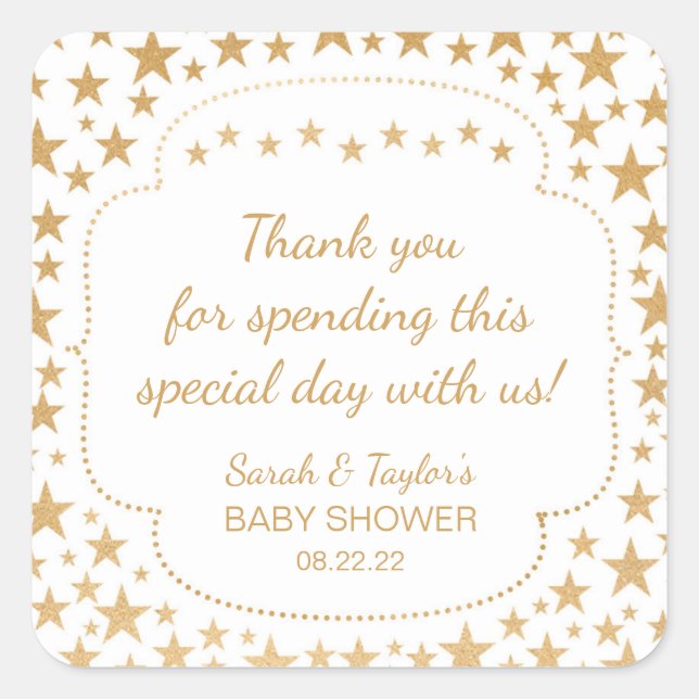 Pegatina de Baby Shower Neutral White Gold Stars (Anverso)