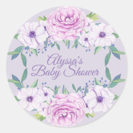 Pegatina de Baby Shower Purple Lilac Flowers