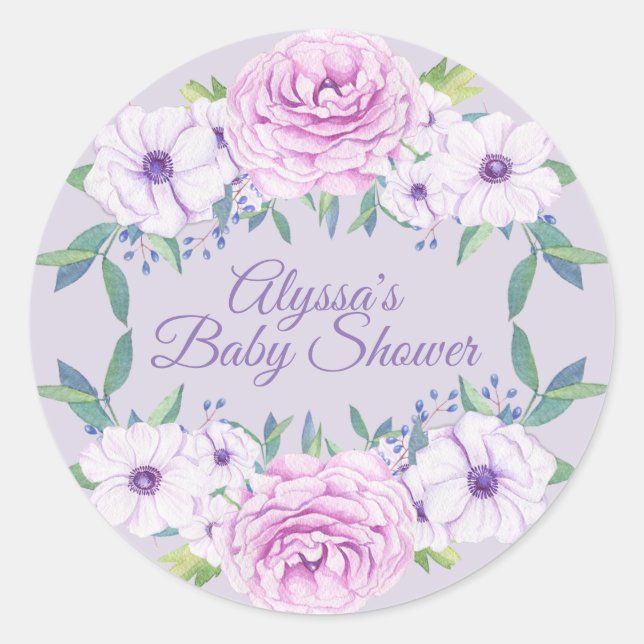 Pegatina de Baby Shower Purple Lilac Flowers (Anverso)