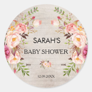 Pegatina de Baby Shower Rustic Floral Boho