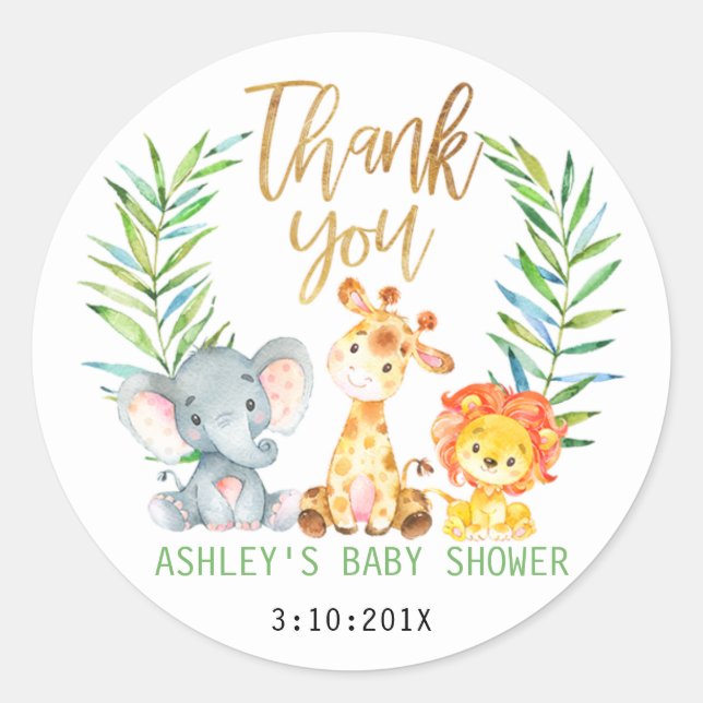 Pegatina de Baby Shower Safari Animals (Anverso)