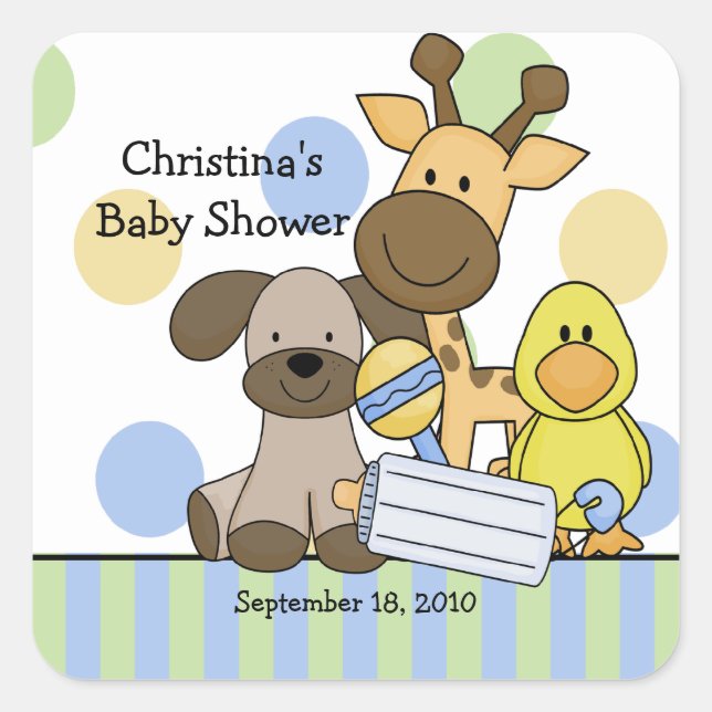 Pegatina de Baby Shower Square de Baby Animals (Anverso)