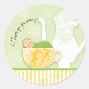 Pegatina de Baby Shower Tea Party a favor   Neutra