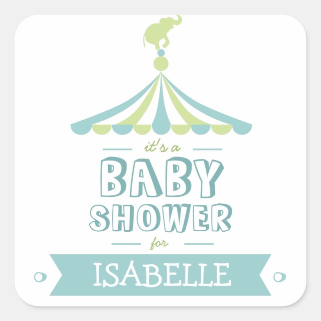 Pegatina de Baby Shower verde azul del Carnaval (Anverso)