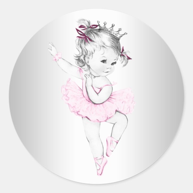 Pegatina de Baby Shower Vintage Pink Ballerina (Anverso)