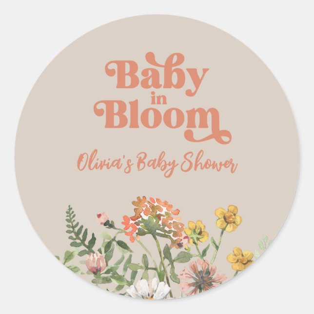 Pegatina de Baby Shower Wildflower (Anverso)