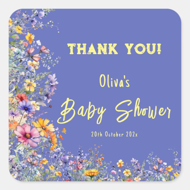 Pegatina de Baby Shower Wildflowers (Anverso)