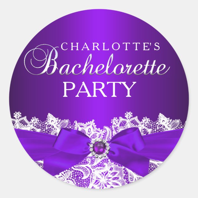 Pegatina de Bachelorette Púrpura de Lace y Jewel B (Anverso)