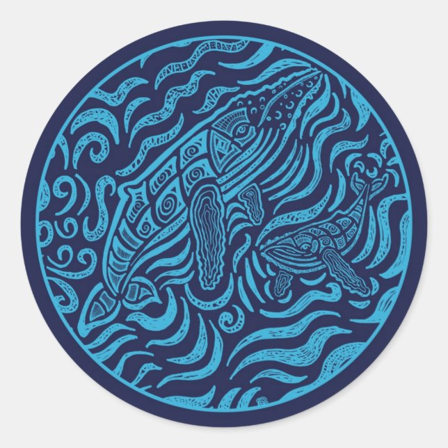 Pegatina de ballenas jorobadas de la familia oceán (Anverso)