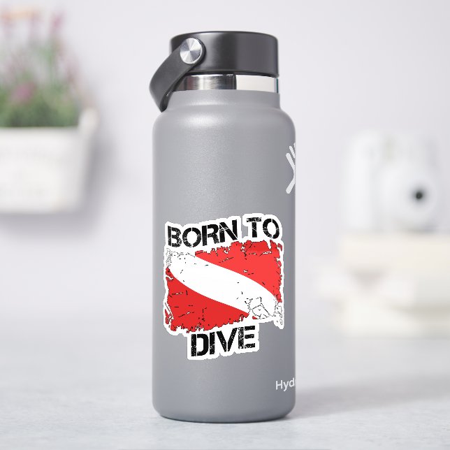 Pegatina de bandera de buceo desgastada Born to Di (hidrofrasco)