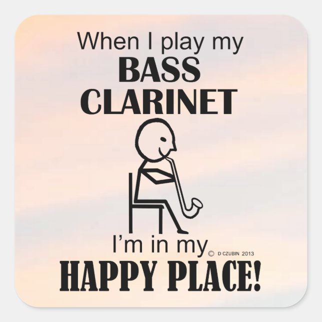 Pegatina de Bass Clarinet Happy Place Square (Anverso)