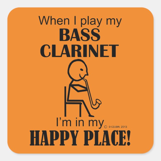 Pegatina de Bass Clarinet Happy Place Square (Anverso)