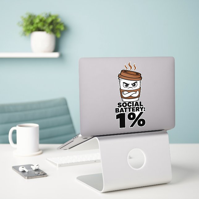 Pegatina de Batería Social 1% Introvertido Diverti (Ordenado portátil  en el escritorio)
