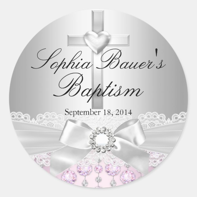 Pegatina de bautismo de cruz y encaje de bonito (Anverso)