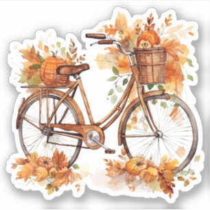 Pegatina de bicicletas con calabazas y hojas color