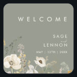 Pegatina de Bienvenida del caprichoso Boda de Flor<br><div class="desc">Este magnífico pegatina de bienvenida boda Wildflower Sage es perfecto para su boda boho, sencillo y elegante. La vegetación rústica y moderna, acompañada de las minimalistas flores naturales, te ayudará a dar vida a tu visión. Este diseño de flores doradas de bonito, toques de sabio bohemio verde y morado seguro...</div>