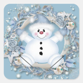 Pegatina de Blue Snowman Square