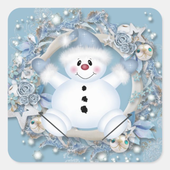 Pegatina de Blue Snowman Square (Anverso)