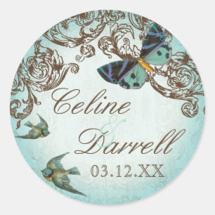 Pegatina de Boda Botánico o Sello - Aqua Blue