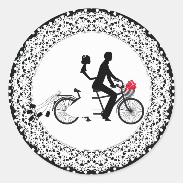 Pegatina de Boda de bicicleta tándem (Anverso)