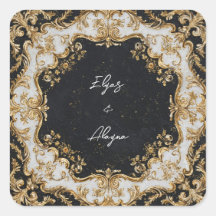 Pegatina de Boda de cuadros de color negro y dorad
