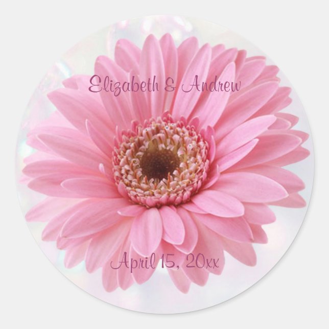 Pegatina de Boda de daisy de Gerbera rosa (Anverso)