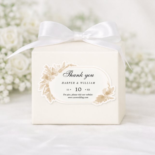 Pegatina de boda de flores de acuarela de melocotó (Thank you sticker for weddings with monochrome peach watercolor flowers.)