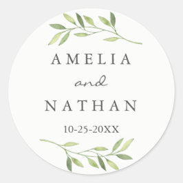 Pegatina de Boda de hoja verde acuarela