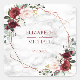 Pegatina de Boda de mármol de borgoña geométrica d