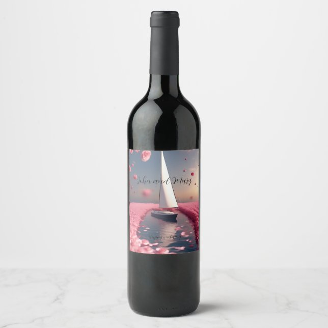 Pegatina de boda de velero de flor de rosa (Anverso)