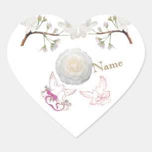 Pegatina de boda elegante en forma de corazón con