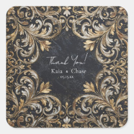 Pegatina de Boda Flourish Black and Gold