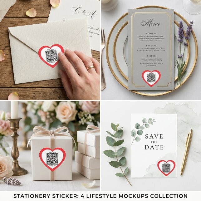 Pegatina de boda personalizada en forma de corazón (Custom QR Code Red Heart Shaped Wedding Sticker)