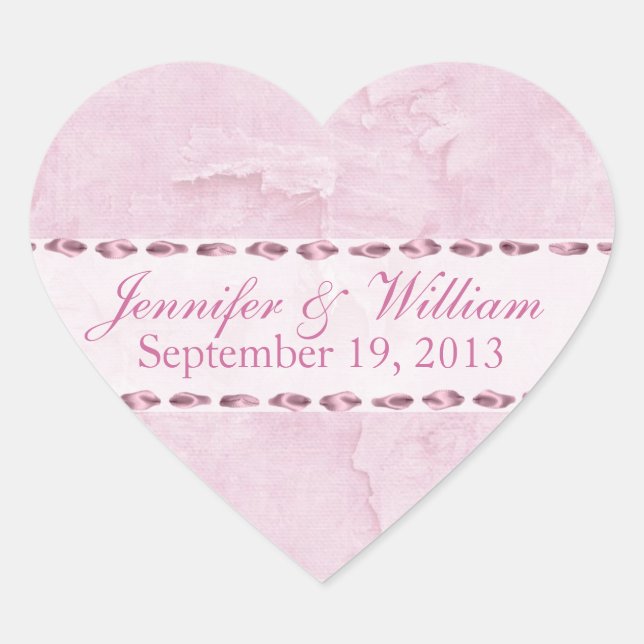 Pegatina de boda personalizada Shabby Pink Heart (Anverso)