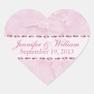 Pegatina de boda personalizada Shabby Pink Heart